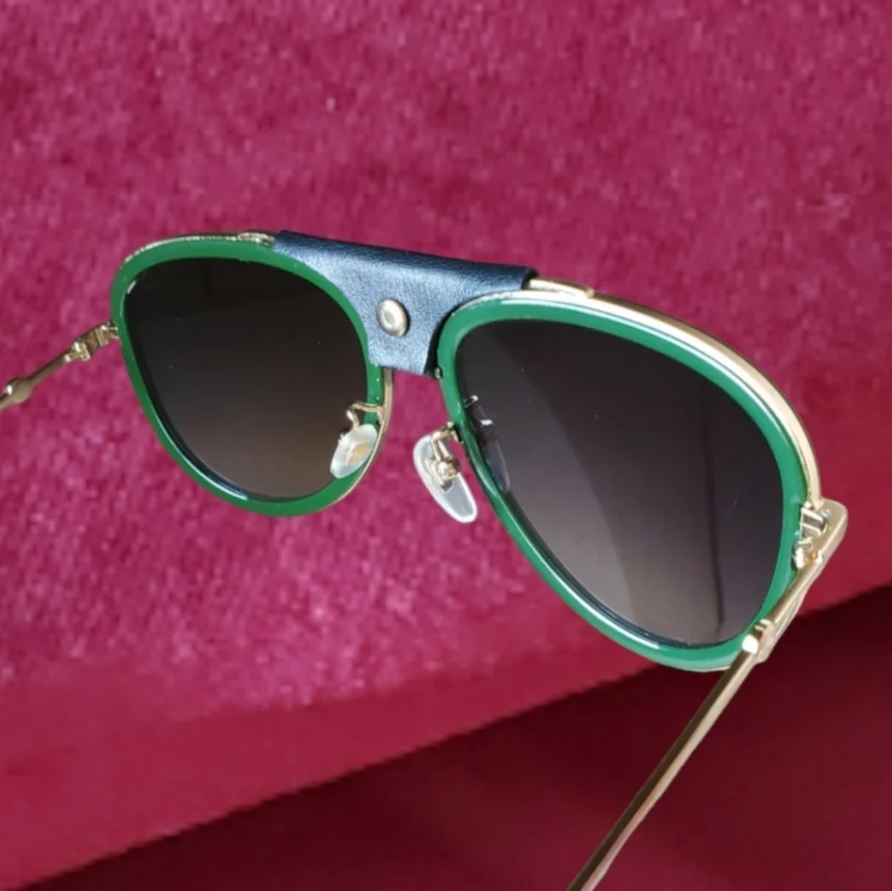 New Gucci GG0062S Green Red Web Aviator Sunglasses Gradient Lenses Case Dustbag